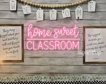 Neonreclame voor thuis, klasdeurhanger, cadeau voor leraar, welkomstbord leraar, aangepast klaslokaal wanddecoratie, Home Sweet Classroom