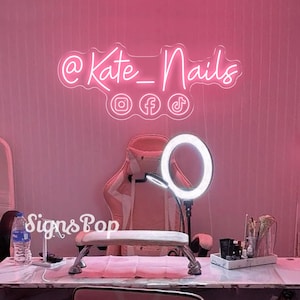 Social Media Neon Sign, Custom Office Acrylic Social Media LED Sign, Personalized Blogger Sign,Beauty Salon Decor, Custom Business Logo Sign