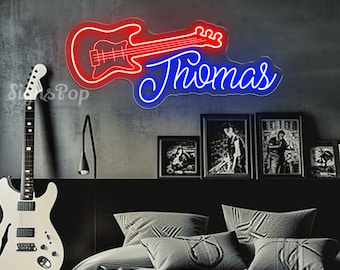 Custom Guitar Name LED Sign,Guitar Name Sign, Gifts for music lovers,Live Music Studio Wall Decor, Kid&#39;s Name Music Decor, Birthday Gift