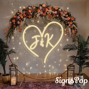 Wedding Initials Neon Sign,Initials with heart Neon Sign,Wedding Backdrop Wall Decor Personalized Gifts Engagement,Anniversary Gift,Couples