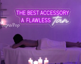 Het beste accessoire: een onberispelijk bruin neonbord, led-neonbord zonnestudio, zonnemuurkunst, Life is Better With Tan neonreclame, bord schoonheidssalon