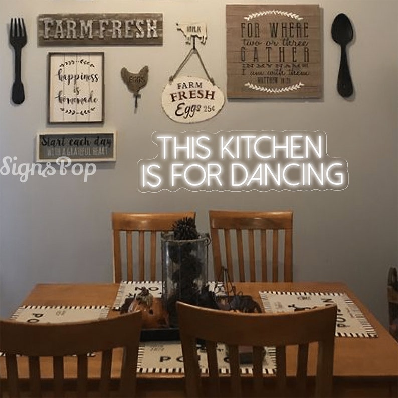 This Kitchen is for Dancing,Custom LED Neon Sign,New Kitchen Wall Art, Kitchen Decor, Kitchen Sign,Mood Booster Fun Phrase,Housewarming gift Cool White