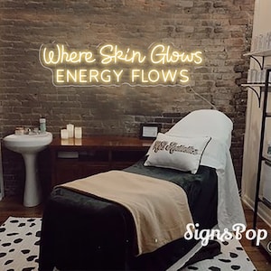 Where Skin Glows Energy Flows Neon Sign, Beauty Salon Sign, Studio Neon Sign,Spa Wall Decor, SkinCare Facial Room Wall Decor,Beauty Spa Sign