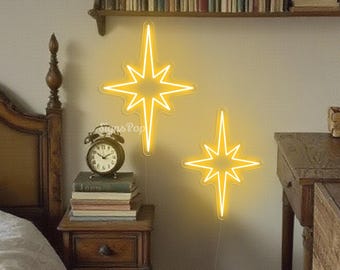 Halverwege de eeuw Starburst neonreclame, retro ster neonreclame, retro art deco wanddecoratie, moderne inrichting halverwege de eeuw, sterkunst decor, Home Room Decor