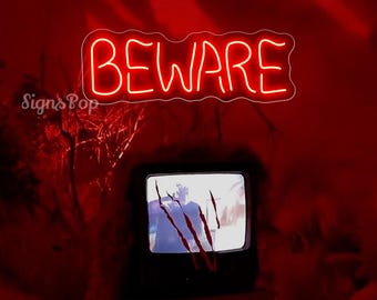 Pas op voor Halloween-bord, horrorgotisch decor, halloween-neonbord, man Cave-decor, neonbord Halloween-feest, bord spooky bar, bord horrordecor, bord horror