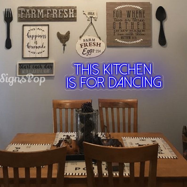 This Kitchen is for Dancing,Custom LED Neon Sign,New Kitchen Wall Art, Kitchen Decor, Kitchen Sign,Mood Booster Fun Phrase,Housewarming gift Blue