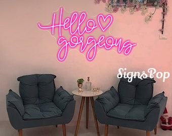 Bonjour magnifique enseigne au néon, enseigne au néon personnalisée, décoration de salon, enseigne au néon de salon, enseigne au néon de mariage, lampe de bar néon, cadeau personnalisé