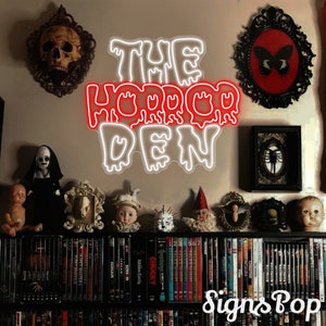 The Horror Den Neon Sign, Gothic decor, Horror Movie Merch, Custom Dark Art Decor, Dark Art Sign, Scary Halloween Party Decor, Gift for Him