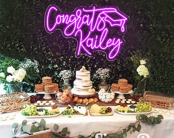 Gratulacje Grad Neon Sign, Niestandardowe Gratulacje Nazwa Neon Sign, Spersonalizowany Grad Party Decor, Ścienne Tło Dekoracji Ukończenia Szkoły, Spersonalizowany Prezent Sztuka