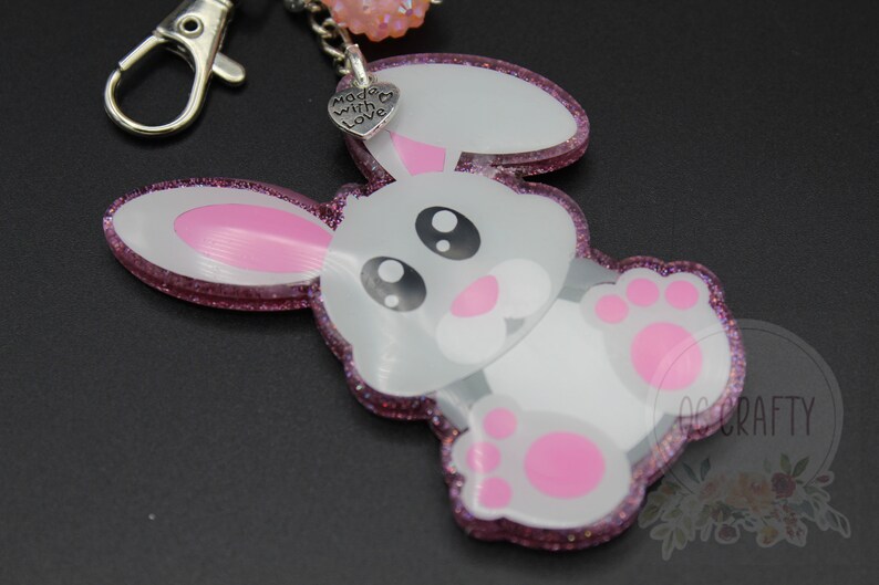 Easter Bunny Sitting Rabbit Keychain Badge Reel