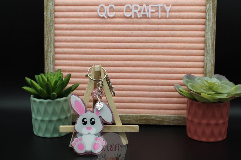 Easter Bunny Sitting Rabbit Keychain Badge Reel