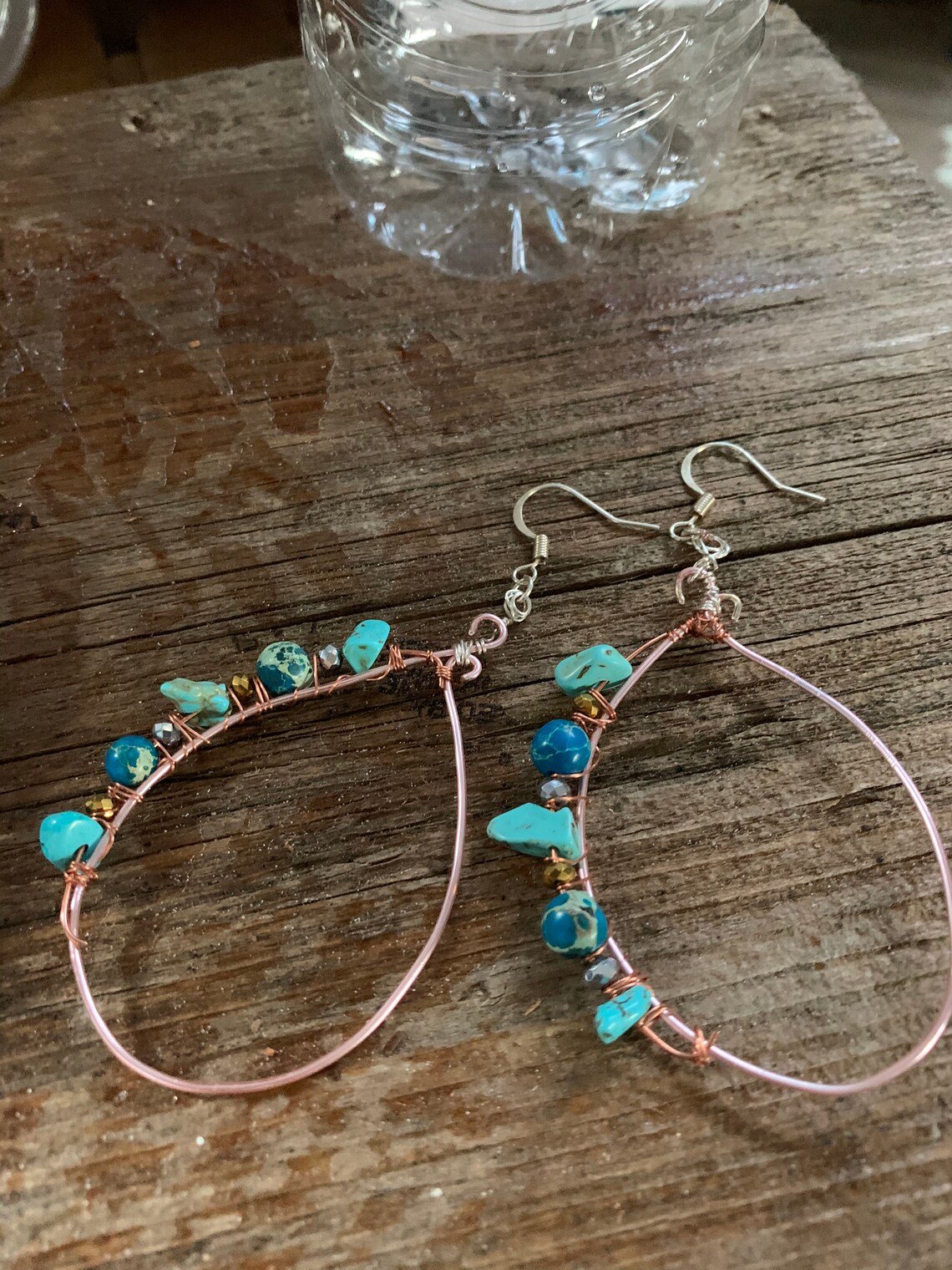 Hoop dangle earrings with turquoise stones wrap Etsy