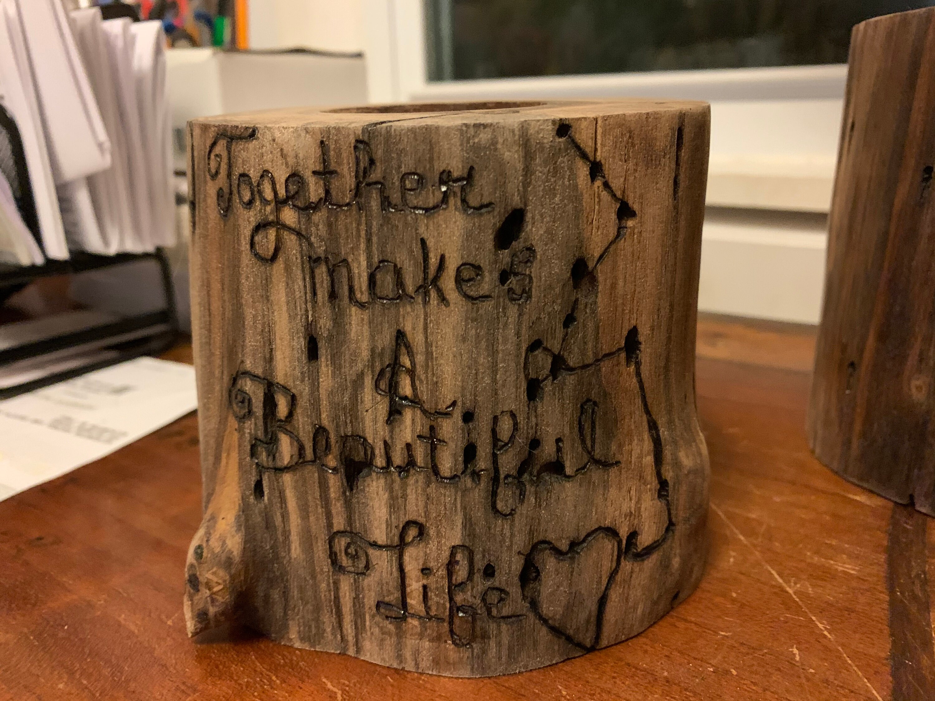 Live Edge Black Walnut Candle Holder With Hand Burned Sayings Etsy UK