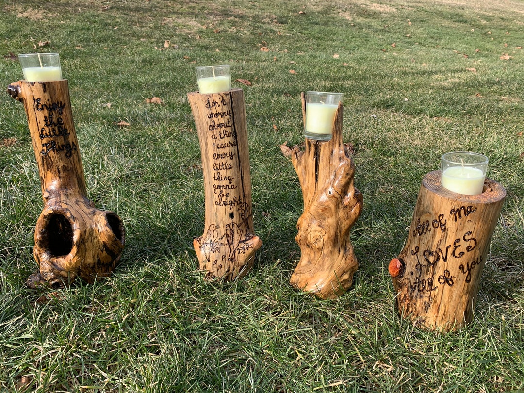 Driftwood Candle Holder With Hand Burned Phrases Etsy