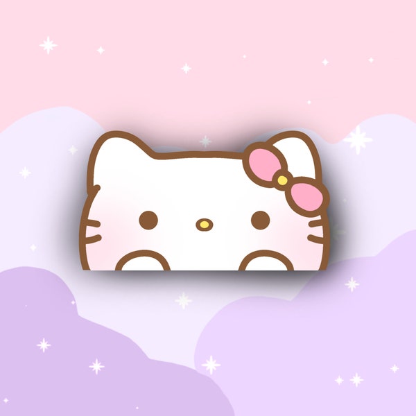 Kawaii White Kitty Peeker Sticker, Kitty Peeker Sticker, Cat with Bow Sticker