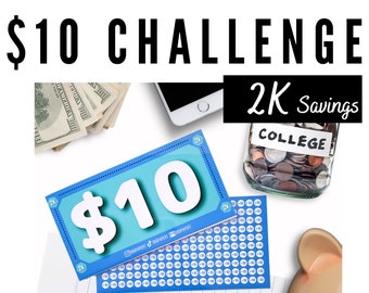 Cash Envelope Money Challenge 2K Savings Reusable 10 Dollars Tracker Digipapert 2K Challenge
