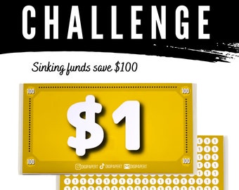 Cash Envelope Money Challenge Reusable 1 Dollar Tracker Digipapert 100 Challenge