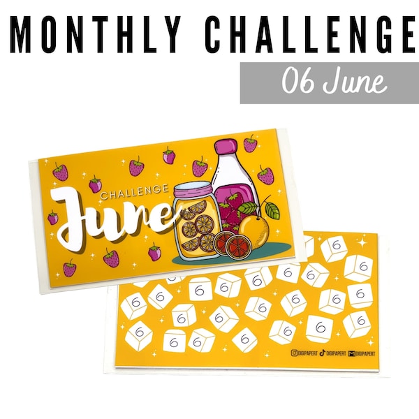 Cash Envelope Monthly Money Challenge Savings Reusable 6 Dollars Tracker Digipapert June Challenge