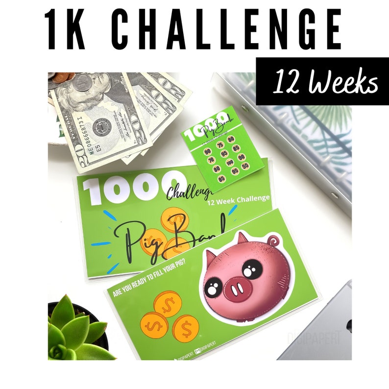 1K Money Savings Challenge Envelope Pig Bank 12 Weeks - cuttersguide.com