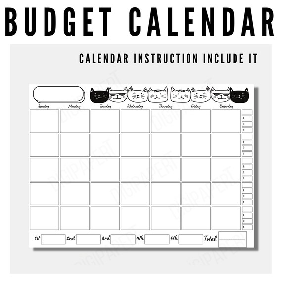 calendar printable budget blank calendar cat perpetual 2022 etsy