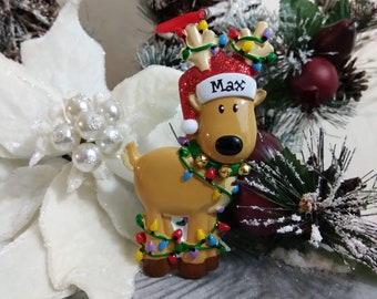 Custom Tangled in Lights Reindeer Ornament