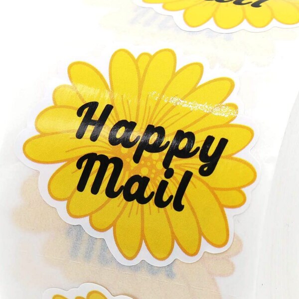 Yellow Floral "Happy Mail" Sticker, Thank You Stickers,  FREE SHIPPING