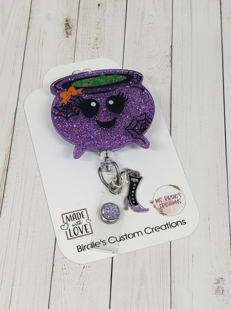 Badge Holder Nurse Badge Reel Face Mask Holder Cute Halloween Witch Cauldron Badge Reel Teacher Badge Reel ID Holder