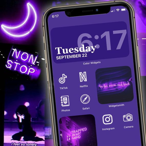 Aesthetic Neon Purple Ios 14 App Icon Bundle Etsy