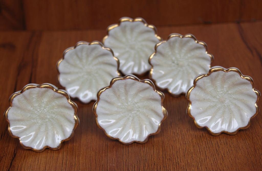 Set of 6 White Ceramic Drawer Knobs Decorative Ceramic White Etsy
