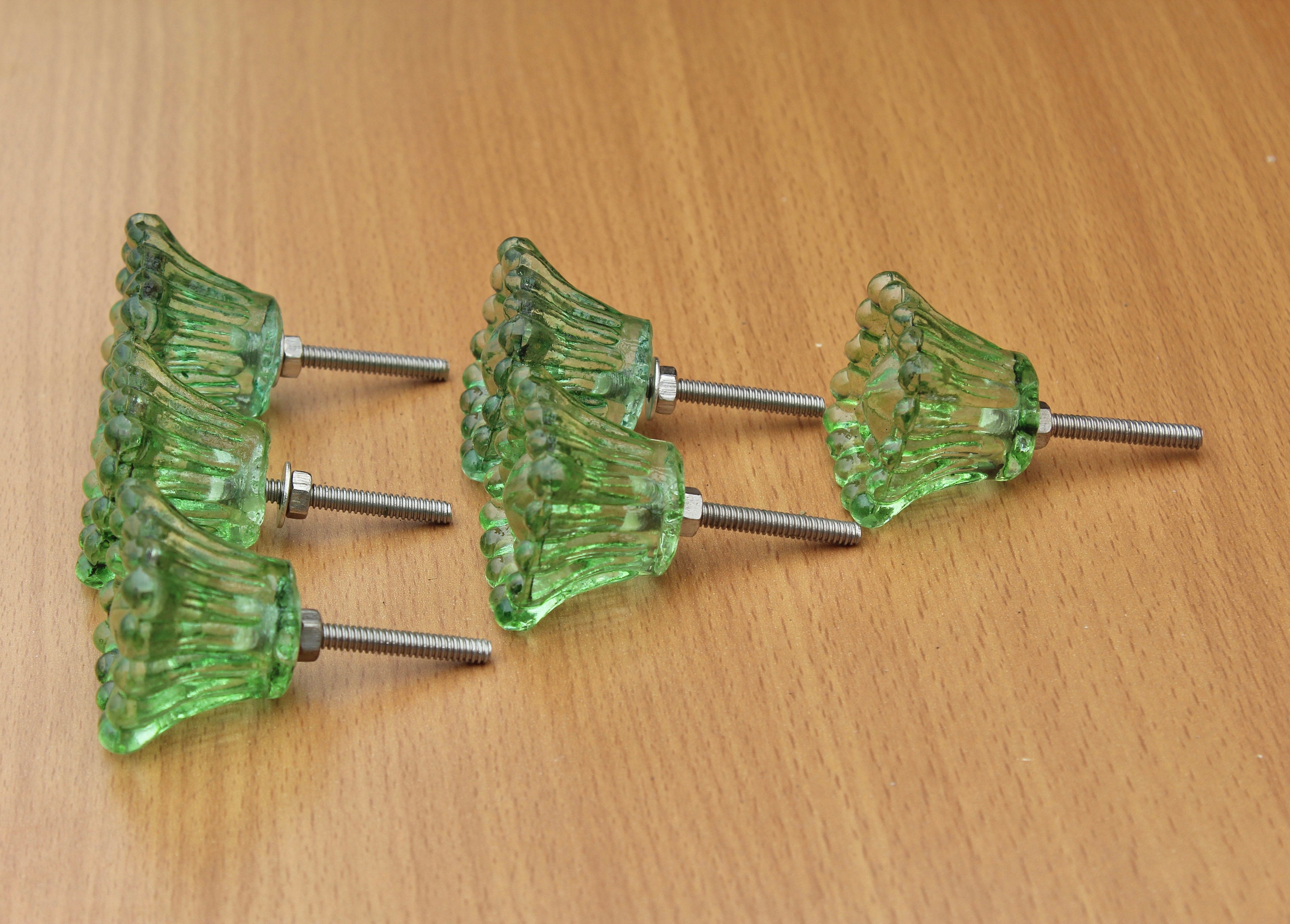 Set of 6 Green Glass Drawer Knobs and Pulls Decorative Glass Etsy