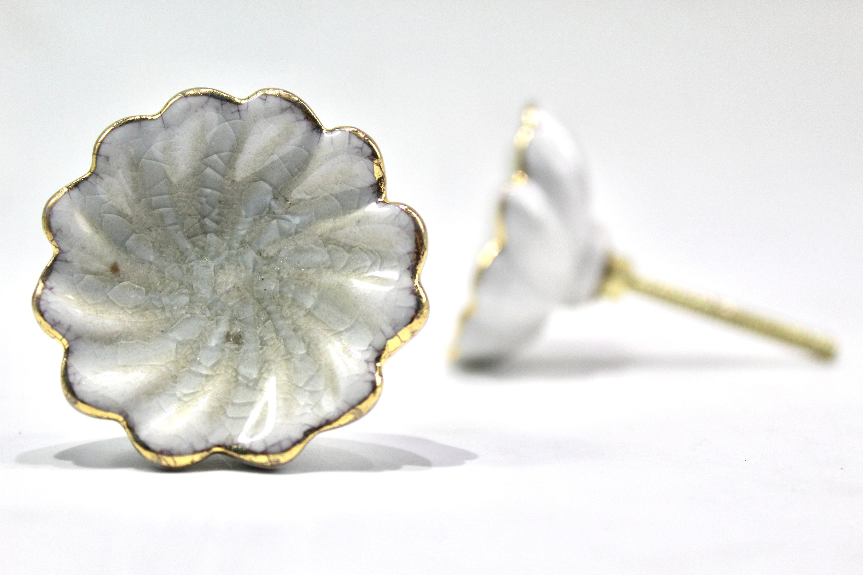 Set of 6 White Ceramic Drawer Knobs Decorative Ceramic White Etsy