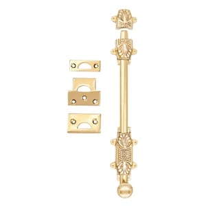 12" Solid Brass Regency Slide Bolt – Unlacquered Polished Surface Door Latch, Vintage French Cabinet Cremone Style Hardware