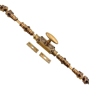 Juego de 2 - Perilla ovalada de latón antiguo lacado con pestillo de cremona de latón para puerta Stepney de hasta 9 pies