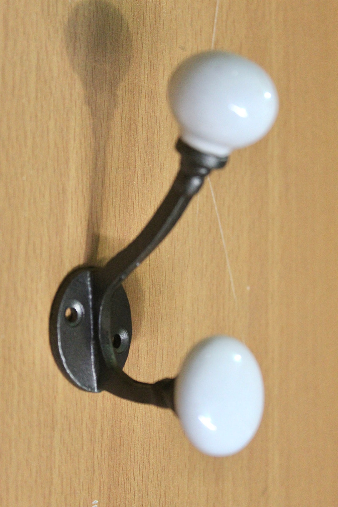 Set of 6 Cast Iron Gun Metal Coat Hook With White Ceramic Knob