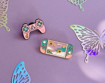 Pink Gamer Enamel Pin Set: Controller & Switch Pins