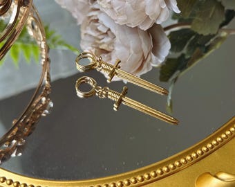 Oathbound Sword Hoop Earrings - Gold Plated Fantasy Jewelry for Book Lovers, Warrior Aesthetic, Perfect Bookish Gift