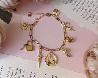 Book Trope Charm Bracelet – Gold Plated Bookish Jewelry Gift for Readers