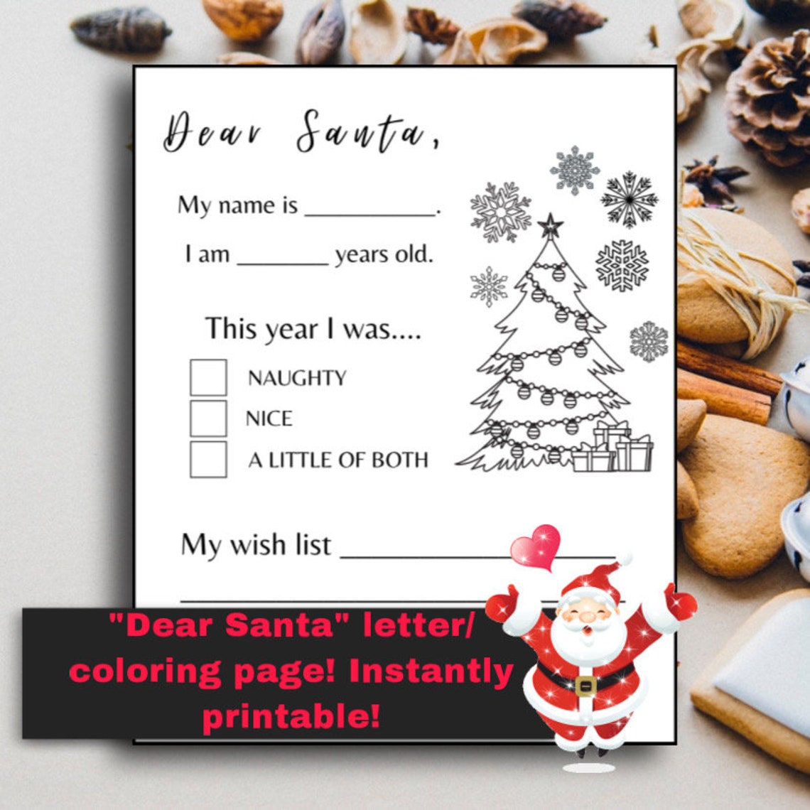 Dear Santa Letter/coloring Page PRINTABLE ONLY Christmas | Etsy