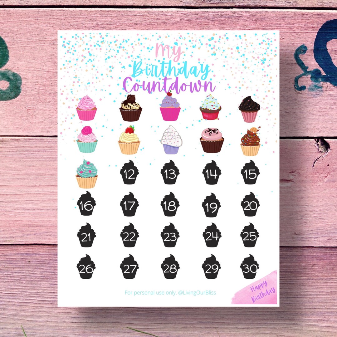 My Birthday Countdown Happy Birthday PRINTABLE Cupcake - Etsy Australia