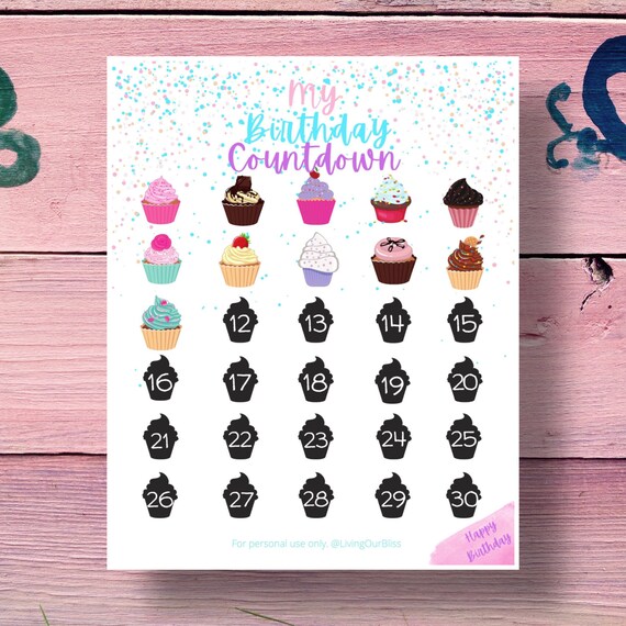 My Birthday Countdown Happy Birthday PRINTABLE Cupcake Etsy