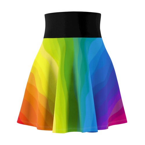 Rainbow Stripe High Waisted Skater Skirt Clubwear Rave Wear Etsy