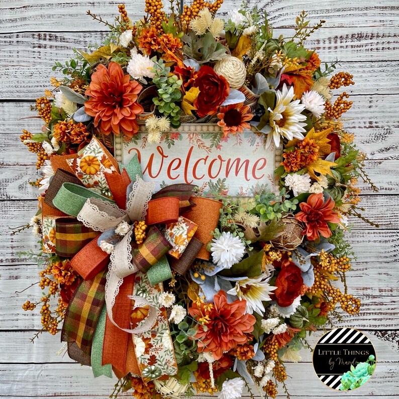 24 Inch Fall Wreaths For Front Door Outside, Fall Harvest Door Wreath With Pupkins Berries