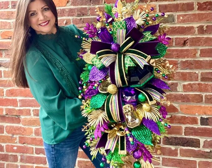 Mardi Gras Swag Wreath for Front Door, Carnival Wreath, Glam Mardi Gras