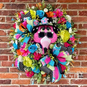 Tropical flamingo wreath for front door, summer home decor, floral summer wreath, floral door decoration, flamingo decor, beach wreath image 2