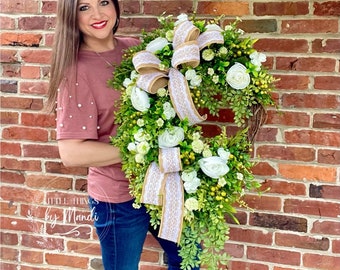 Everyday floral grapevine wreath for front door, summer home decor, summer porch decoration, welcome wreath, farmhouse decor, gift for her