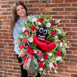 Floral watermelon wreath for front door, spring home decor, summer floral wreath, spring summer porch decoration, watermelon wreath