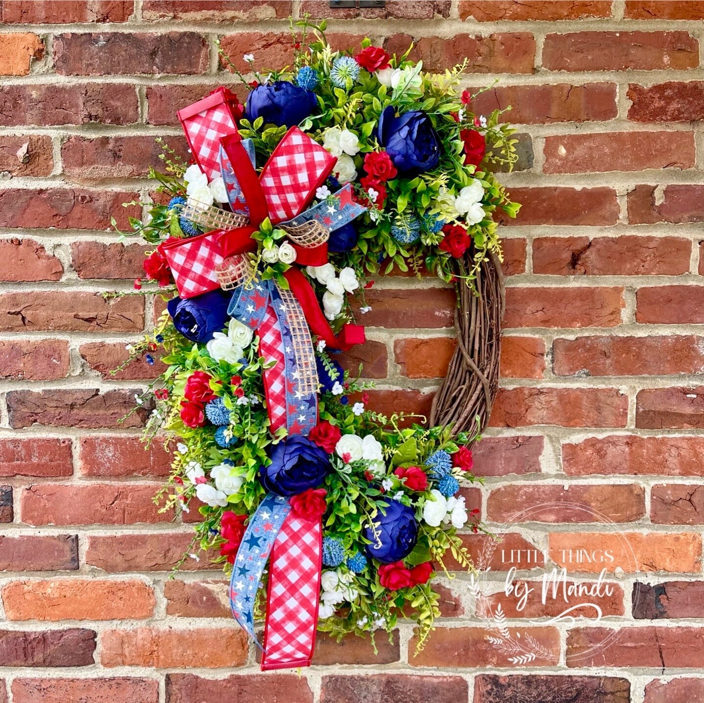 Floral Patriotic Wreath for Front Door, Americana Door Decoration ...