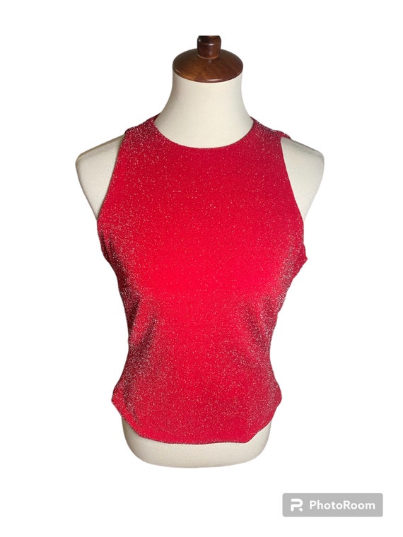 Vintage 80s Red Sparkly Sleeveless Top - image 1