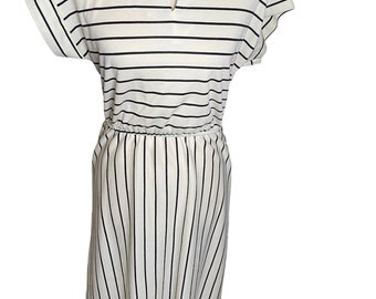 Vintage 70s Striped Day Dress with Front Button Closure