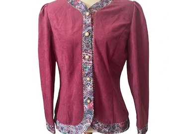 Vintage 80s Maroon and Floral Blouse